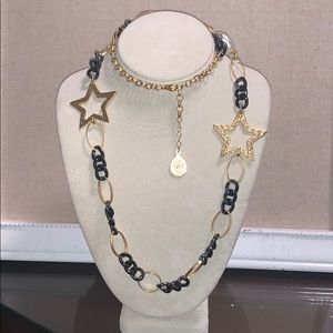 Lale 24k Gold Black Chain w Stars Baroque Pearls